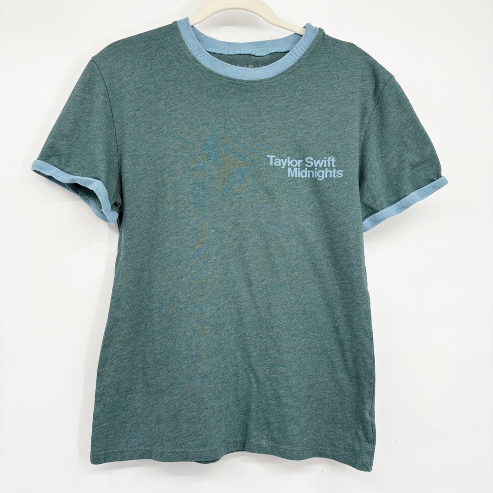 Taylor Swift Womens Merch Teal Midnights Ringer Retro Concert T-Shirt Size M